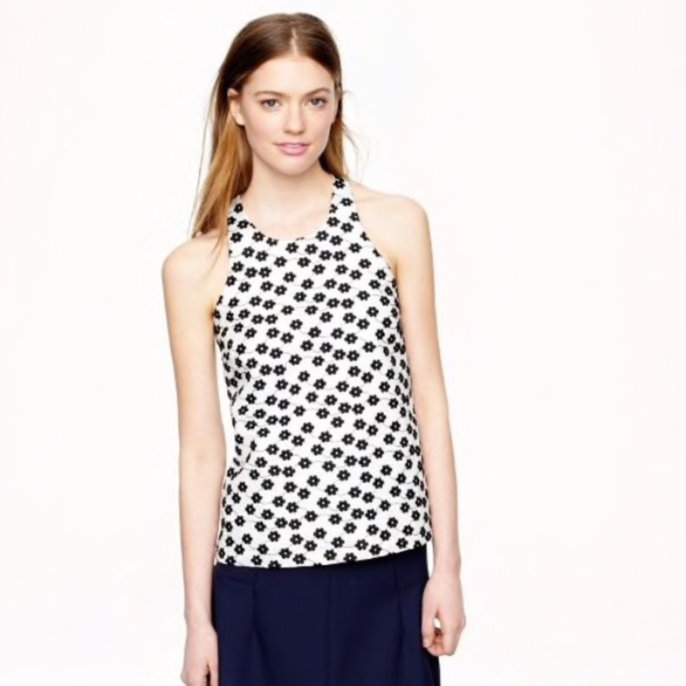 J.Crew Embroidered Floral Racer Top